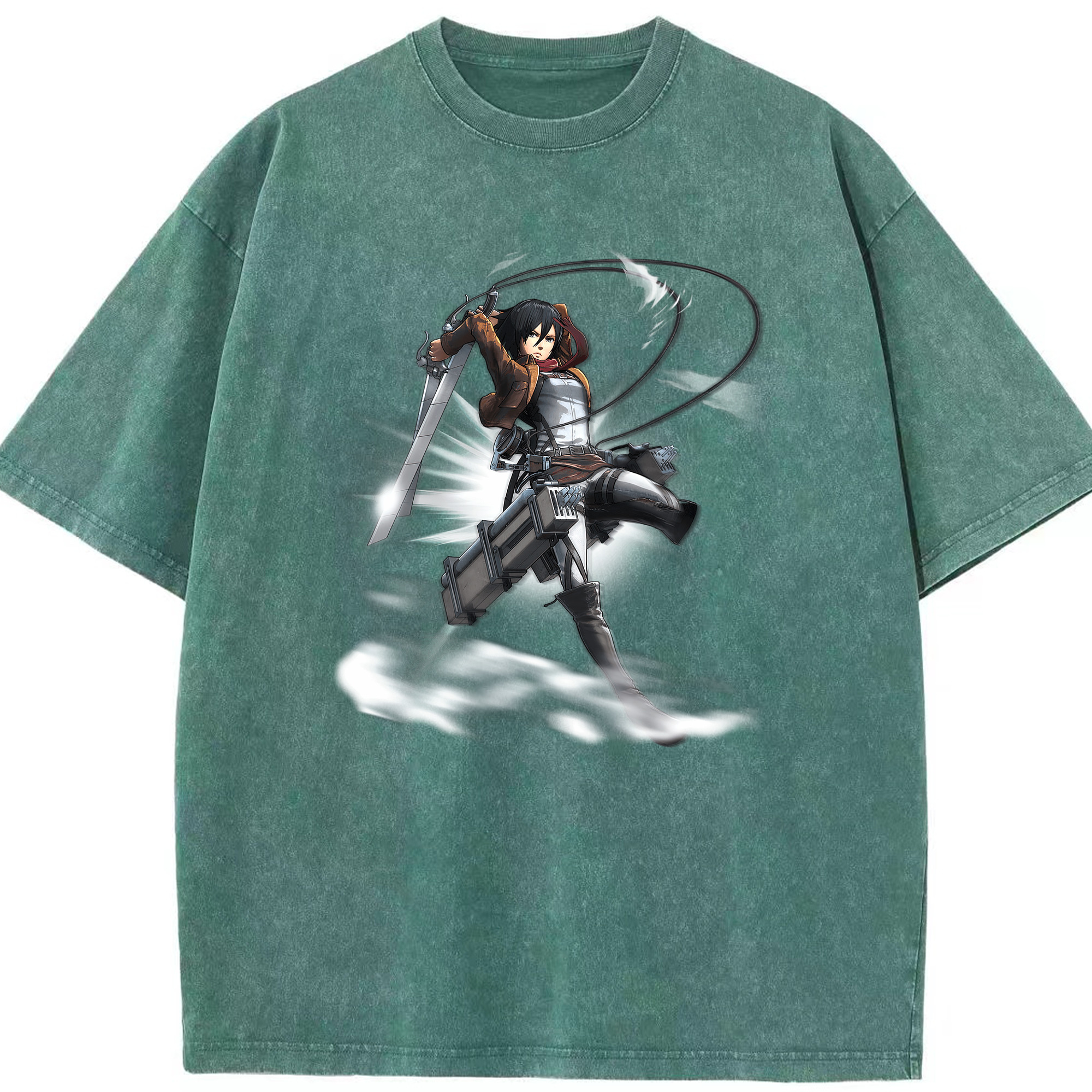 （画像用） 進撃の巨人 ミカサ·アッカーマン Attack on Titan Mikasa Ackerman 綿100% ヴィンテージ風 半袖Tシャツ（フロントプリント）